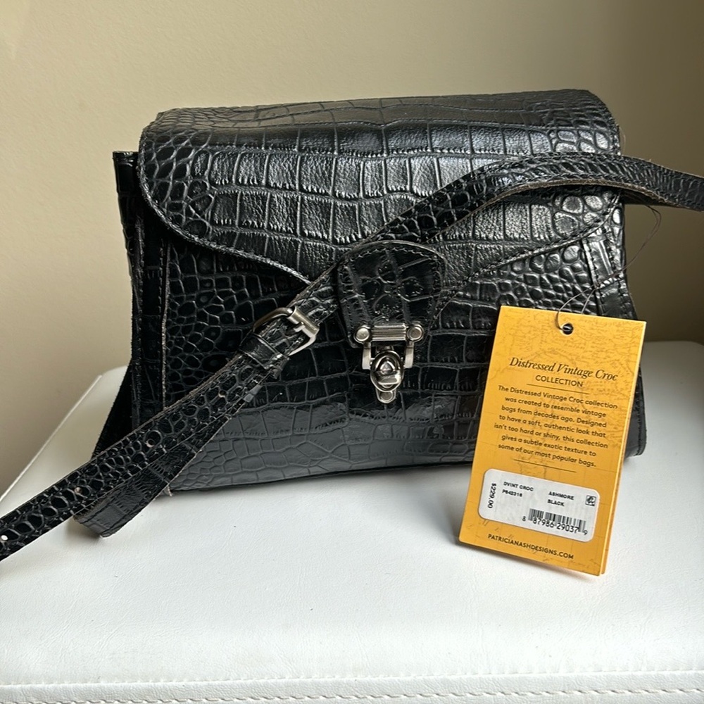 Patricia Nash Crossbody Leather Ashmore Satchel Black Croco Purse